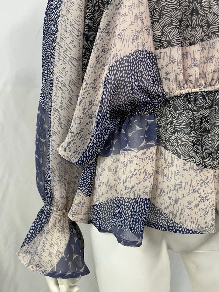 Blusa Top Mujer BB DAKOTA Azul Chifón Boho Náutico Poeta Pirata Dolman M Foto 2 de 4