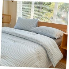 Comforter Set, Light Bedding Comforter Sets, Blue Grid Bed Queen Blue Gingham