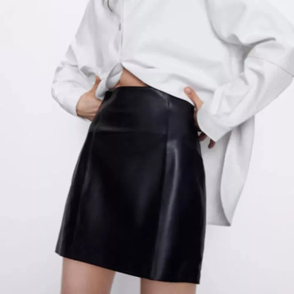 Genuine Leather Skirt Women Mini High Waist Office Casual Elegant Style