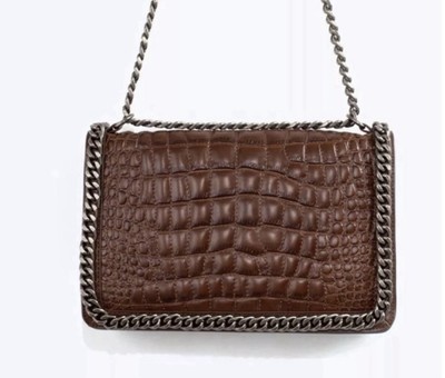 Brown Zara Chain Bag, Embossed Crocodile Effect