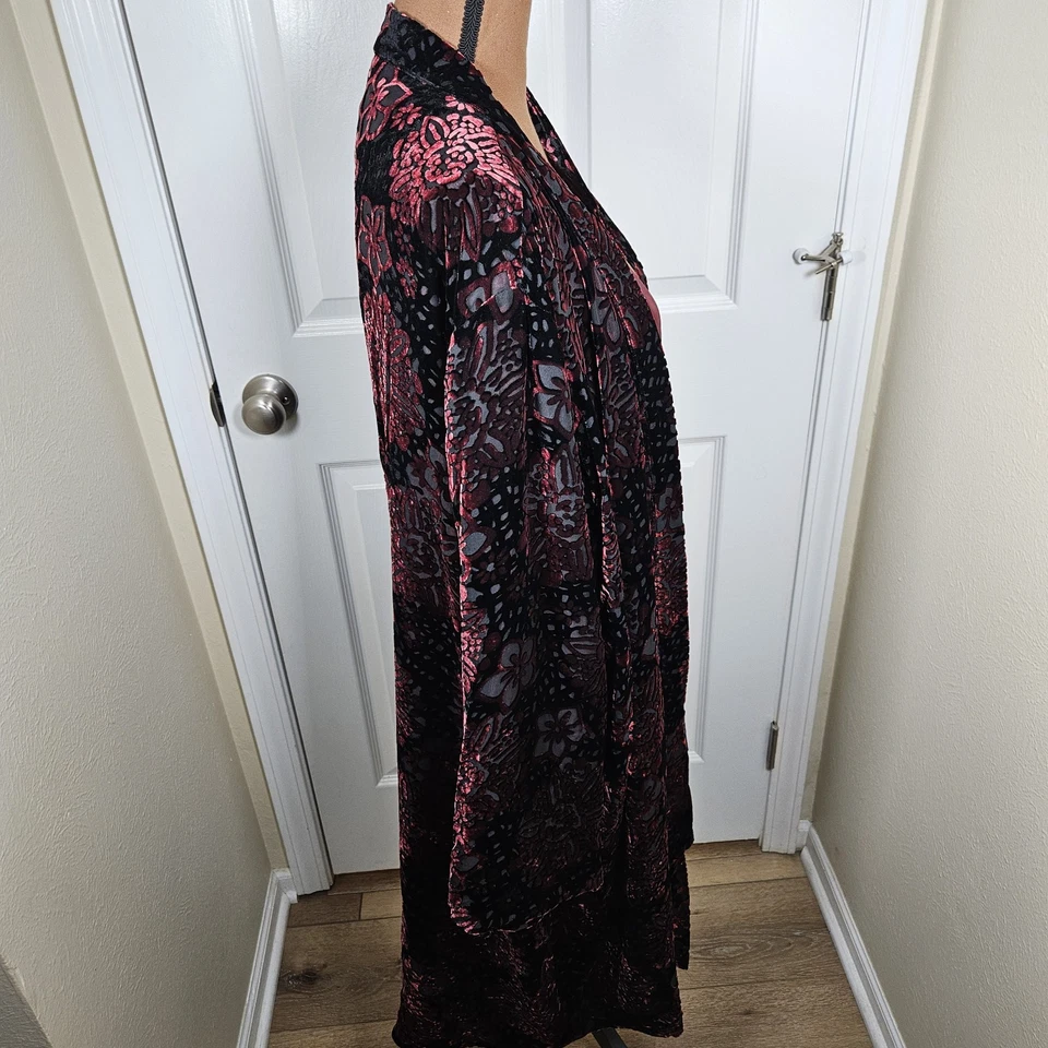 New Ashley Stewart Kimono Womens Size 18/20 Red Black Burnout Velvet Open - Image 3 of 4