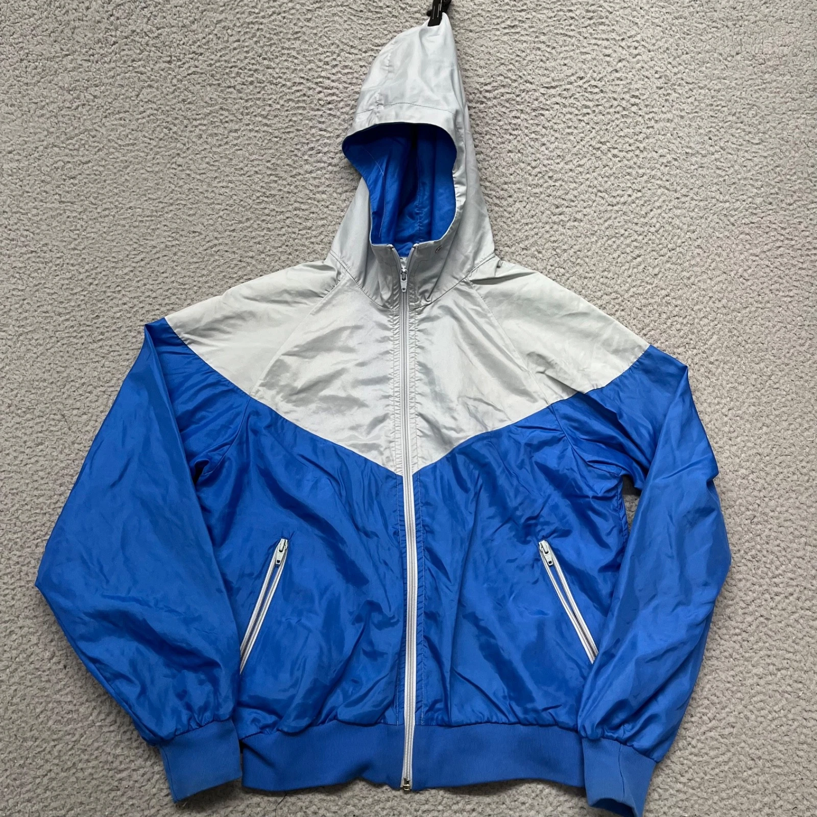 Vtg Nike Jacket Mens M Blue Hooded Full Zip Lightweight Made In UK 80's 90's