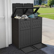 62 Gallon Double Compartment Outdoor Trash Can, Waterproof Resin Garbage Bin