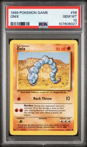 1999 POKEMON BASE SET UNLIMITED #56 ONIX PSA 10