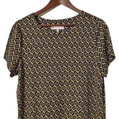 JUDE CONNALLY Ella Dress XL Hexagon Geometric Print Tan Shift Jersey Knit  Womens | eBay