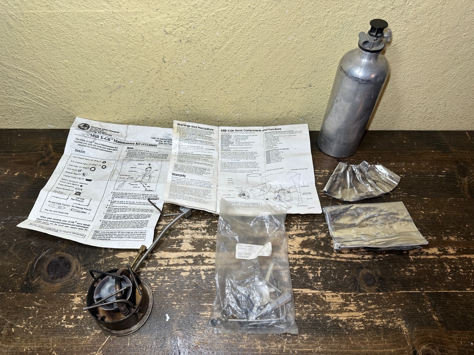 MSR X-GK Liquid Fuel Camp Stove w Bottle Kit Parts Untested Vintage
