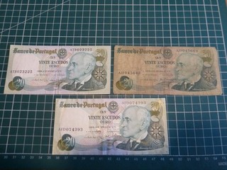 PORTUGAL LOT de 3 BILLETS de 20 ESCUDOS RECHERCHEES !