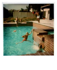 1980s Handsome College Guy in the Pool Vintage Polaroid Photo 
