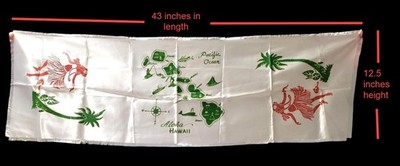 Vintage Hawaii Souvenir Cloth Map   Aloha Design   Silky Like Fabric   Stained