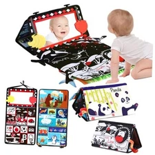 Baby Toys 0-6 Months - 15 Inch Tummy Time Toys with Soft Cloth Book & Teethers 