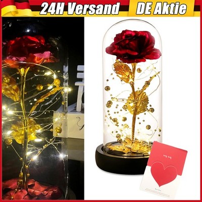 Ewige Rose im Glas LED für Frauen Freundin Geburtstag Valentinstag Blumen Licht