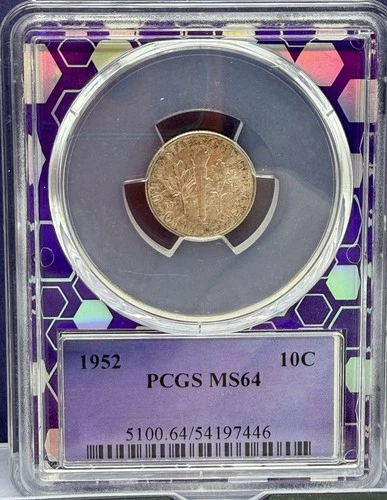 1952-P Silver Roosevelt Dime 10c PCGS MS64 Toning