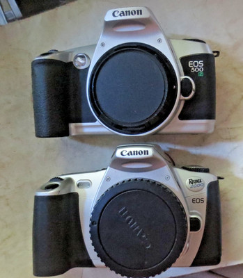 2 Canon EOS Auto Focus SLR 35mm Film Cameras Bodies Only Rebel 2000 and 500N