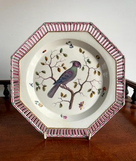 BEAUTIFUL ANTIQUE GERMAN MEISSEN PORCELAIN MARCOLINI PERIOD PARROT PLATE #2