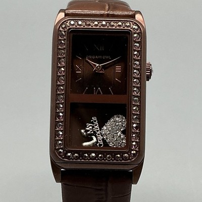 Origami Owl Womens Watch 24mm Chocolate Living Story Teller Crystals New Battery