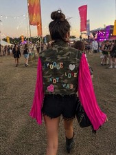 Unique Camo Denim Jacket Up-cycled Handcrafted Slogan Jacket