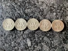 Five 40% Silver Kennedy Halves 1965-69