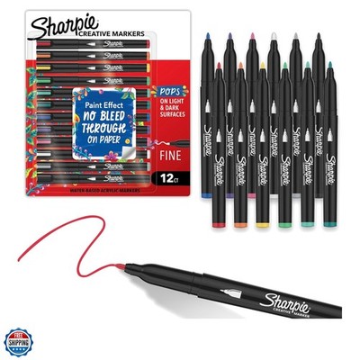 Creative Markers, Water-Based Acrylic Paint Markers, Fine Tip, Assorted, 12 C...