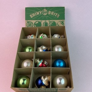 Vintage 1950’s Shiny Brite Assorted Mercury Glass Ornaments*ORIGINAL BOX*12pcs*