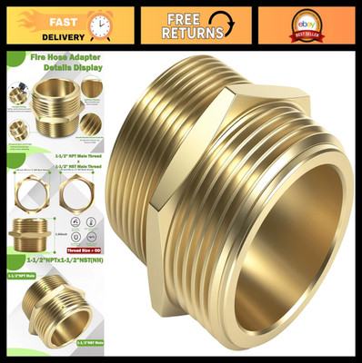 1.5'' NPT x 1.5'' NST Male Brass Hex Nipple Fitting - Fire Hose Adapter, Durable &