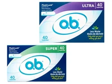 o.b. Tampons | Non-Applicator, Unscented | Super, 40ct and Ultra, 40ct