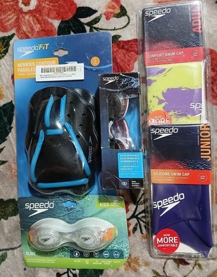 Speedo Variety LOT Paddles + Goggles + Swim Cap for Water Sports Training