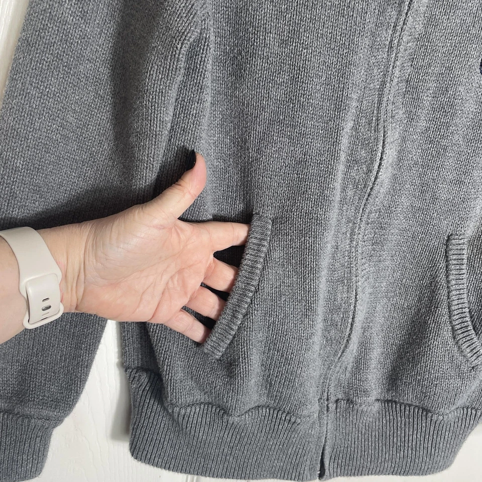 Y2K Polo Ralph Lauren Cardigan Boys Large 14-16 Gray Full Zip Big Pony 3 Logo - Image 2 of 4
