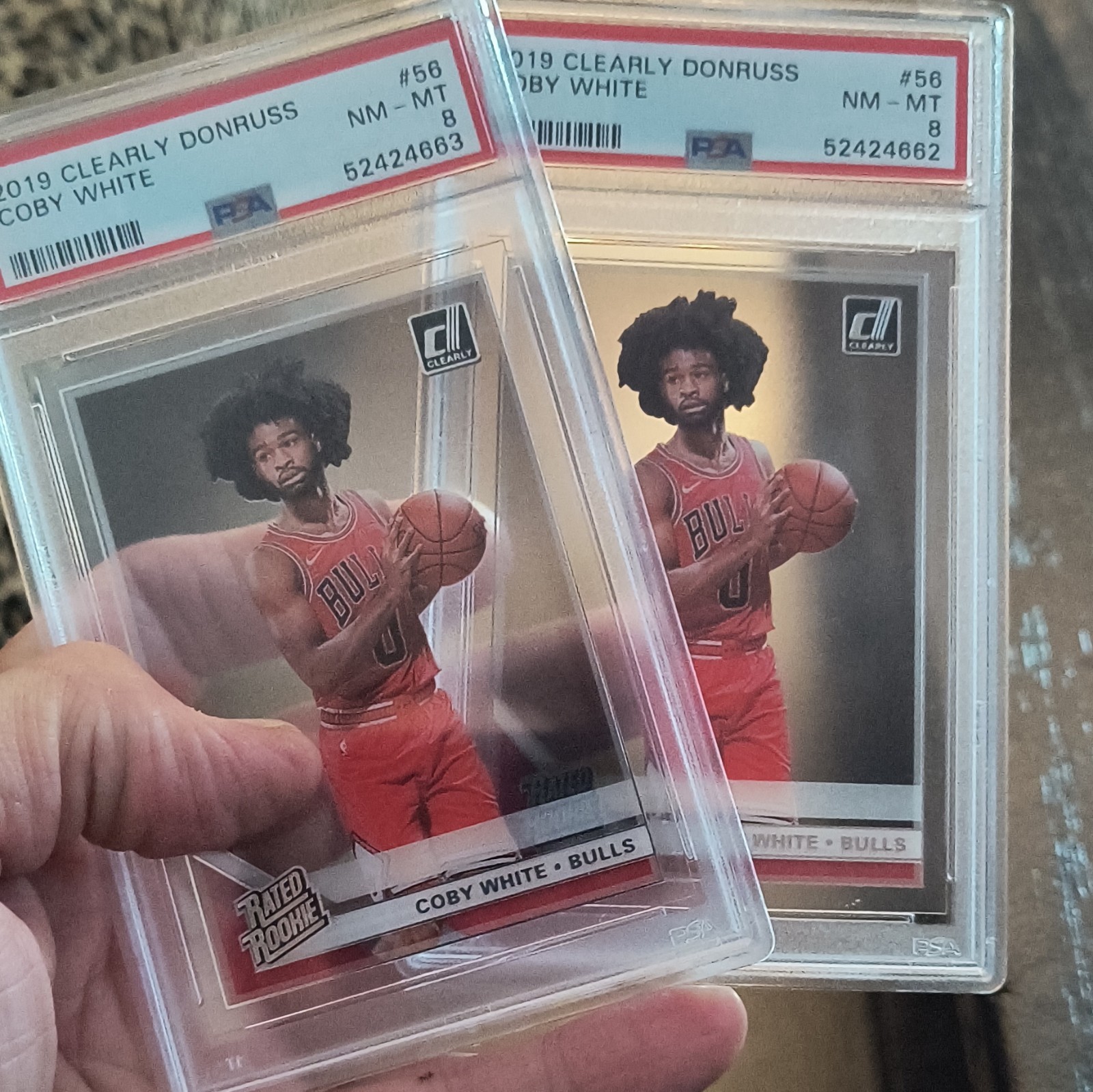 2019 Clearly Donruss Coby White Rated Rookie #56 PSA 8 Bulls Lot of 2