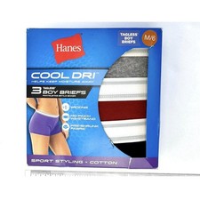 Hanes Cool Dri Womans Tagless Boy Briefs Size 6 Medium 3-Pack