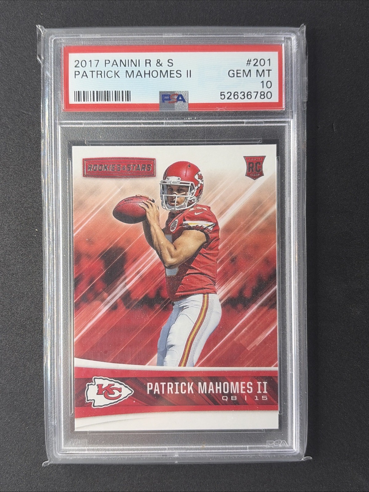 Panini 2017 Rookies & Stars Rookies Patrick Mahomes II #201 RC PSA 10 Chiefs view 1