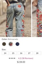 Free People Willow Floral Embroidered Jeans Size 29 Original price 225 PayPal 