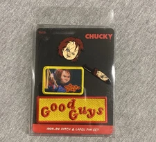 2023 Spirit Halloween Chucky Iron-On Patch & Enamel Lapel Pin Set of 4