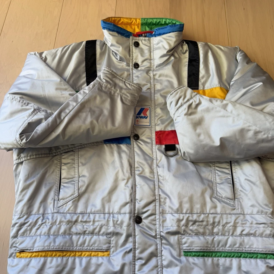 Vintage K Way Winter Olympics Jacket Medium Silver 90s Outerwear Parka Ski - Image 4 of 4