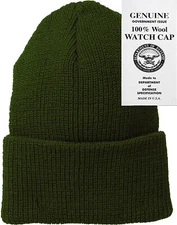 Olive Drab 100% Wool Watch Cap Beanie Double Layer Warm Winter Knit Hat US Made
