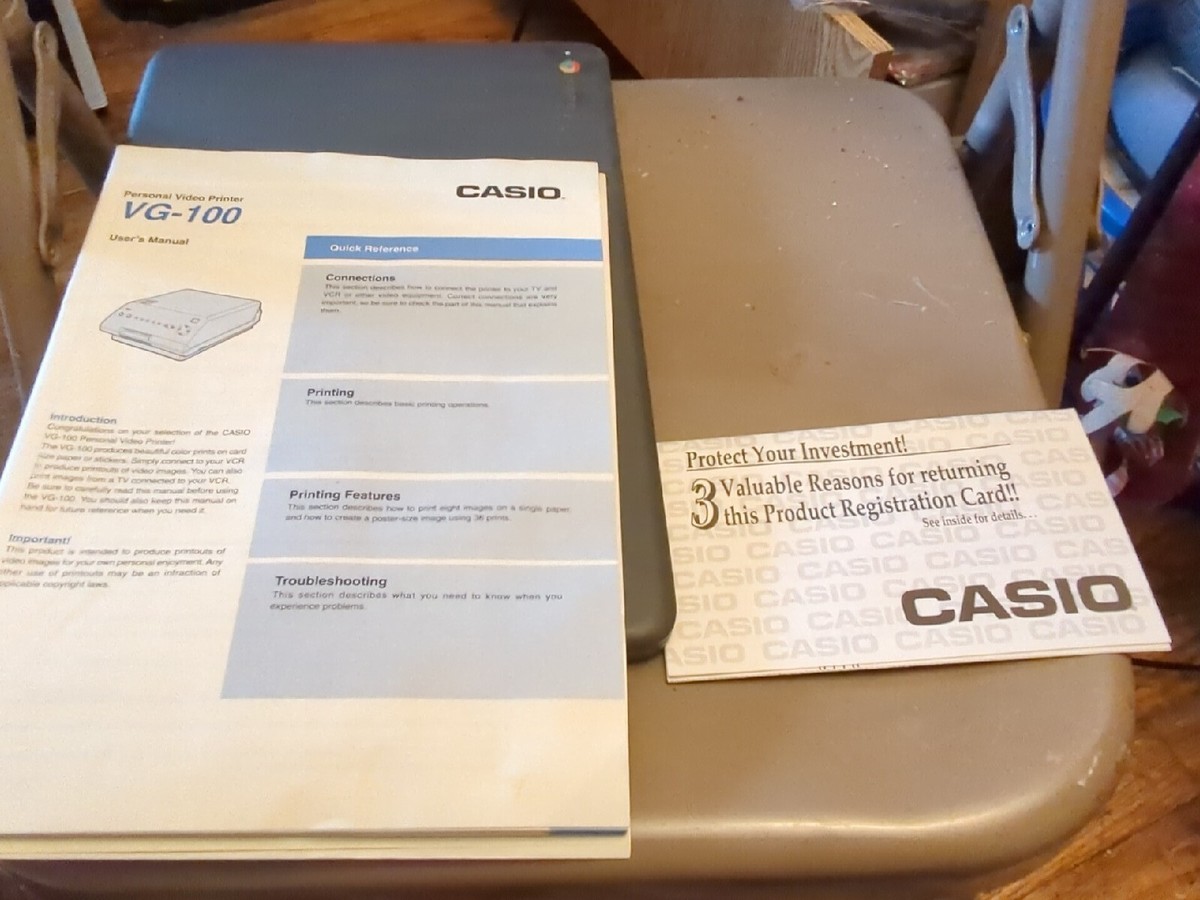 Vintage Casio Personal Video Printer VG-100 w/ Remote, Paperwork