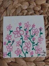 3x3 Inch Acrylic Painting On Watercolor Paper Floral Pink Wild Flowers Nature M1