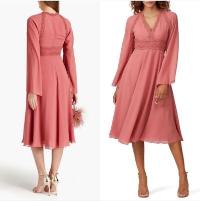Giamba Paris Pink Lace Long Sleeve V-Neck Dress, size 12/ 48