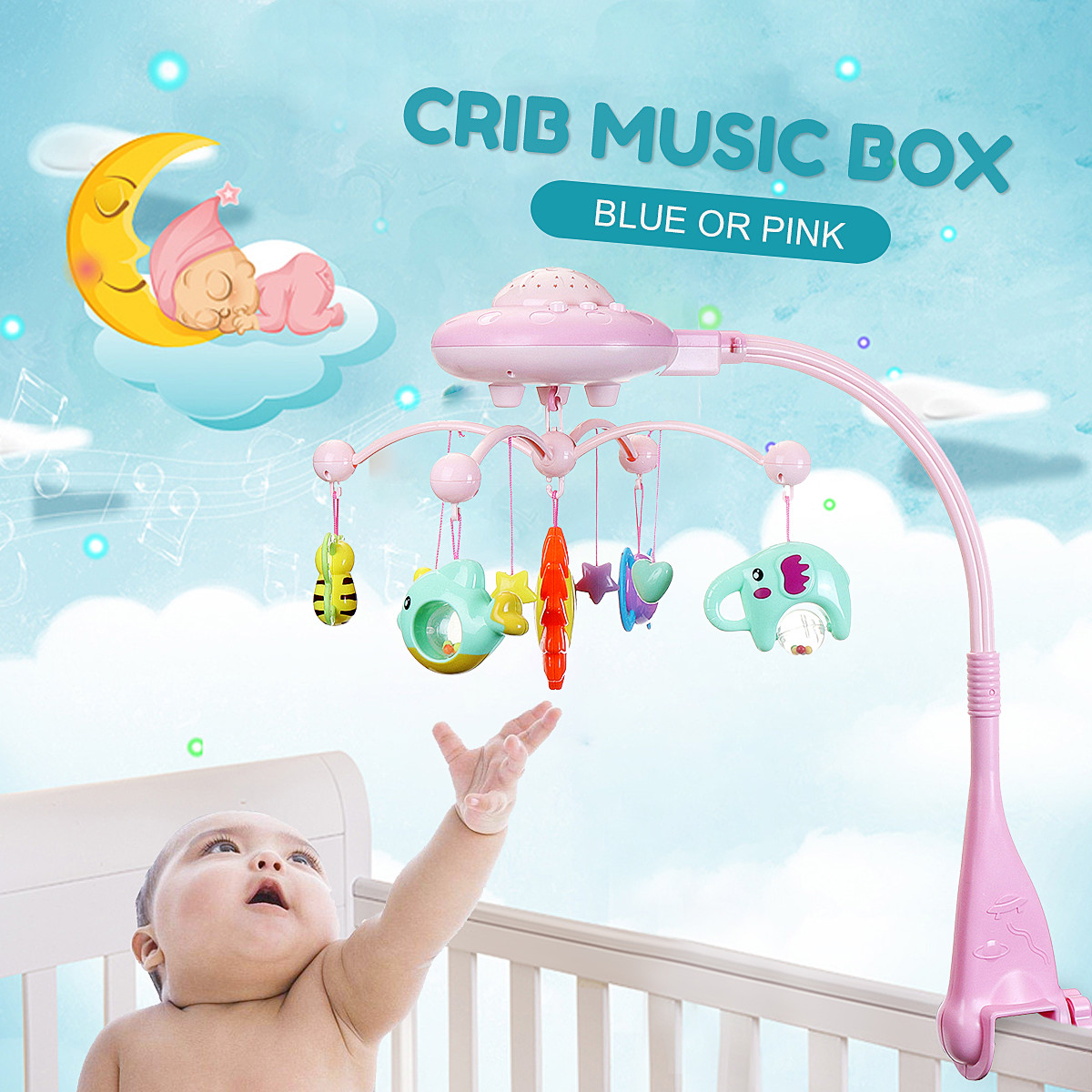 Blue Baby Toddler Toys Music Boxes Baby Bed Mobile Musical Cot