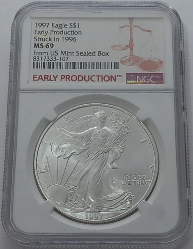 1997 NGC MS69 Early Production Silver Eagle State 1996 FROM US Mint Sealed Box