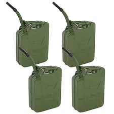 4PCS Jerry Can 5 Gallon 20L Gas Can Army Backup Metal Steel Tank w/ Spout Green