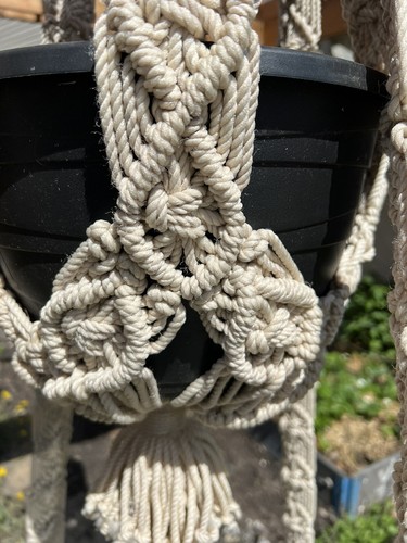 Vintage Large Macrame Hanging Table & Plant Hanger Retro Boho Decor 70s No Glass - Picture 8 of 23