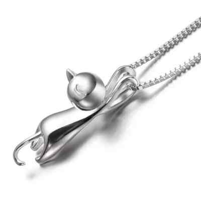 925 Sterling Silber Halskette mit Katze Anhänger