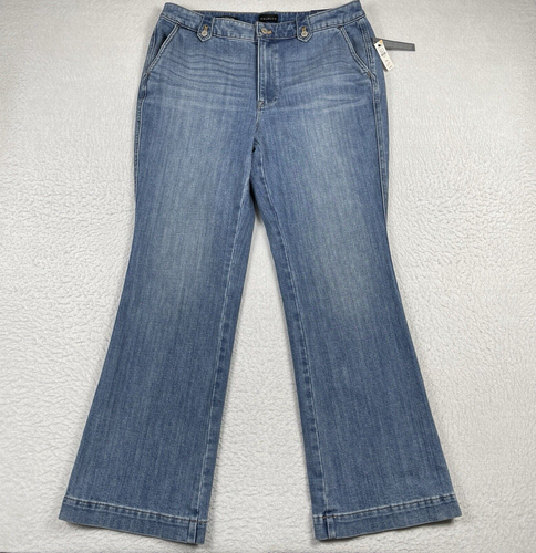 Talbots Jeans Womens 14W Flare Blue Denim High Waist Full Length Casual Pant New