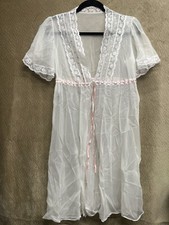 Vintage Dream Away Night Gown Nylon Robe Peignoir Set Wedding Size M White EC