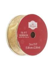 2   x 75 Ft. Wired Edge Gold Metallic Ribbon For Christmas, Poinsettia New