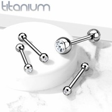 Implant Grade Solid Titanium W/ Bezel CZ Barbells Ear Cartilage Piercing