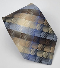 Van Heusen Silk Tie Gold Blue Brown Geometric Men Necktie 58 x 3.1/8