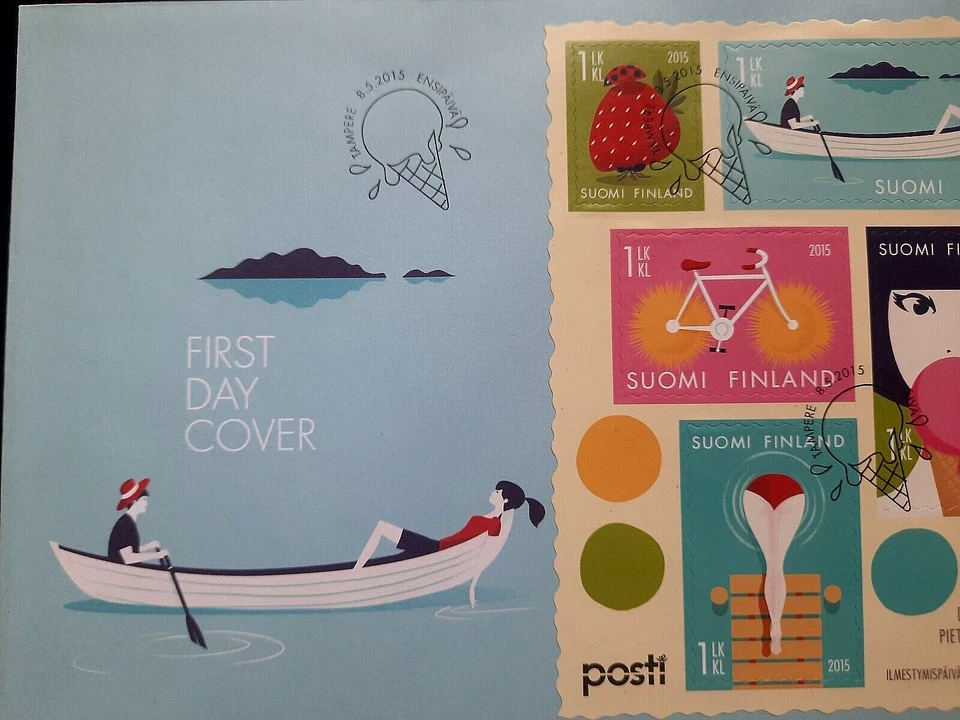 Finland - "SUMMER TIME ~ BOATING ~ CYCLING ~ ICE CREAM ~ SWIMMING" FDC 2015 - Image 4 of 4