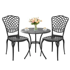 Bistro Set 3 Piece All Weather Outdoor Bistro Table and Chairs Set of 2 Black