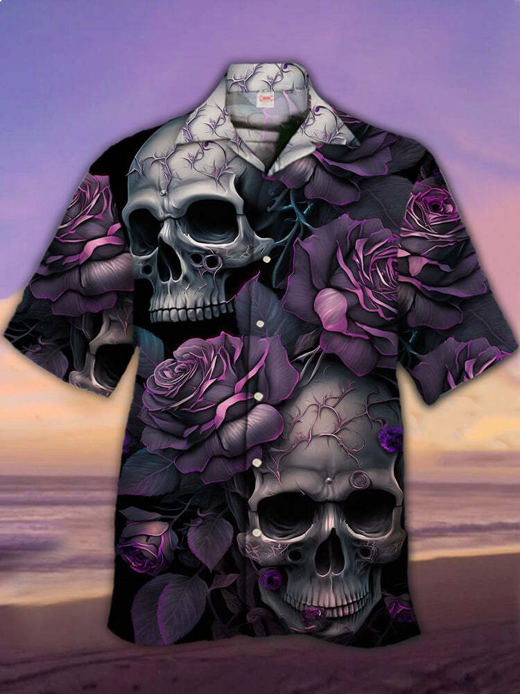 Mysterious Gothic Flowers And Skulls Hawaiian Shirt